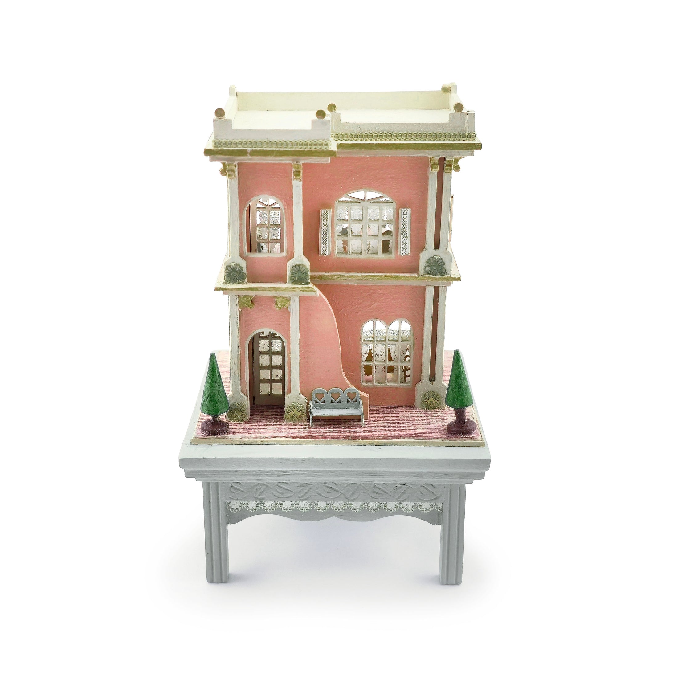 Hemy Eppich Grand Pink & White 1:144 Scale Dollhouse on Painted Table Nursery Display