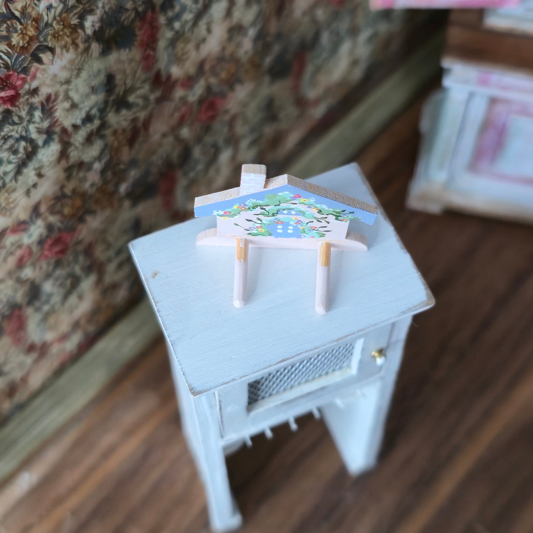Folk Art Hand Painted House Wall Peg Kitchen Shelf Karen Markland