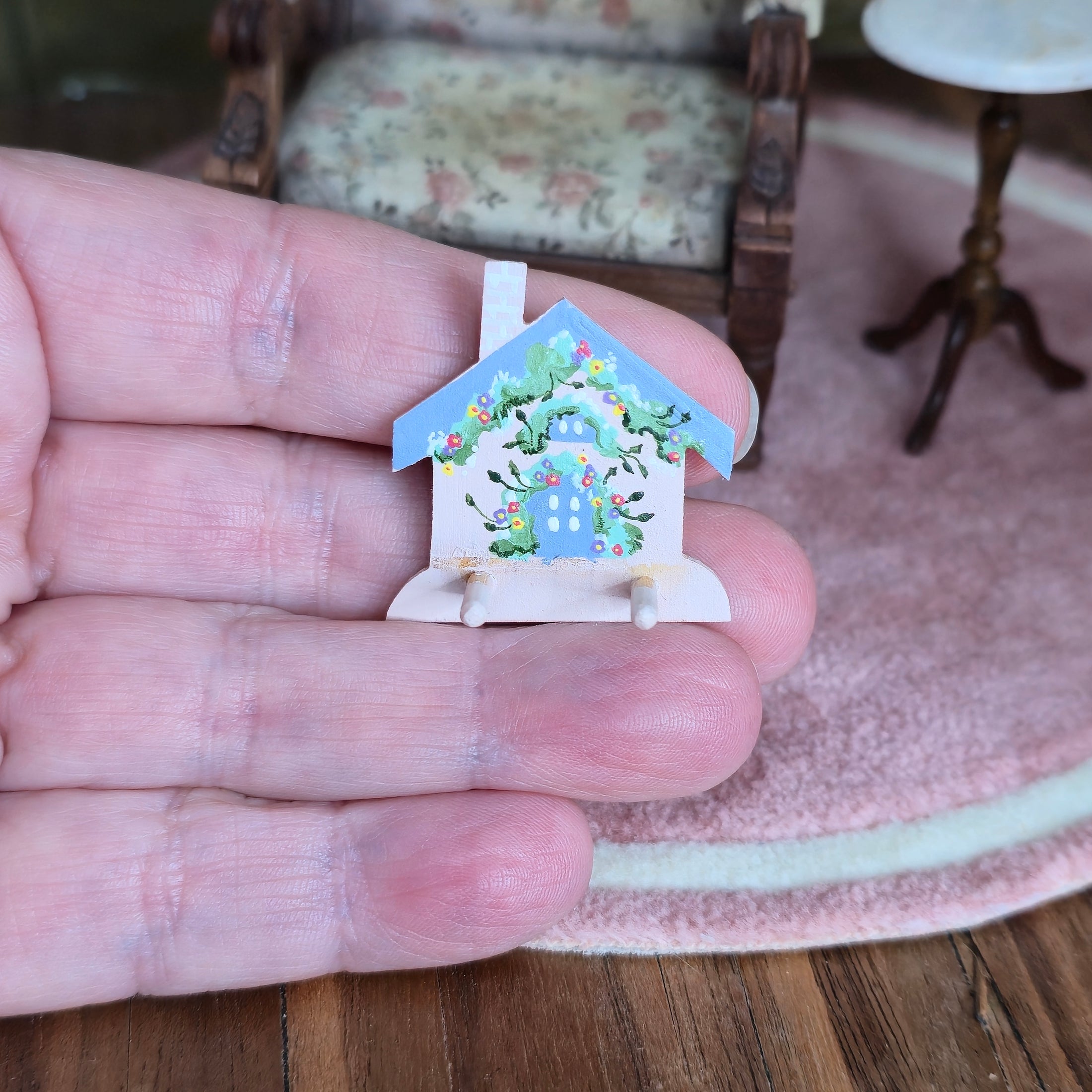 Folk Art Hand Painted House Wall Peg Kitchen Shelf Karen Markland
