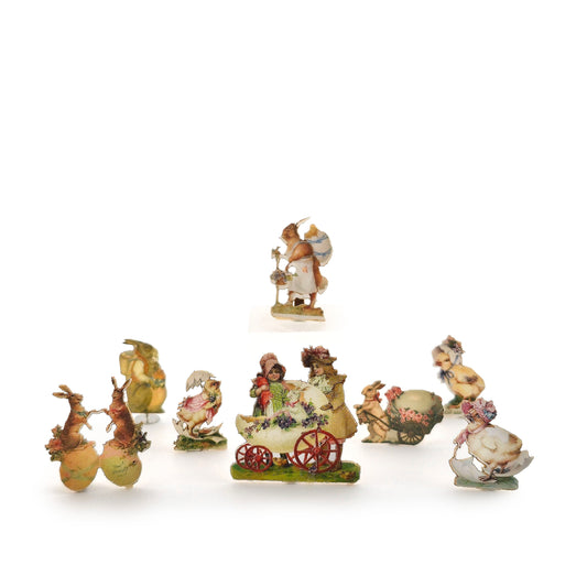 Miniature Antique & Vintage Easter Card Cutouts with Wood Stands (Set of Eight)