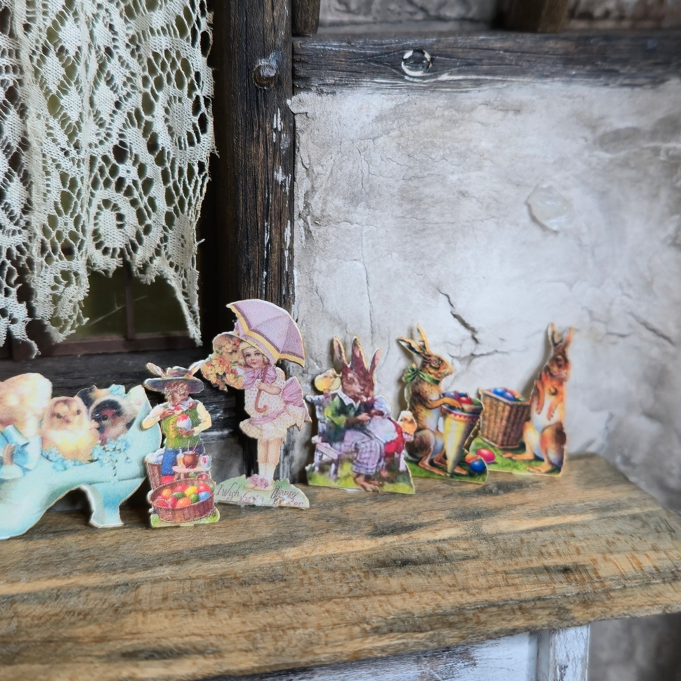 Set of Ten Miniature Vintage and Antique Style Easter Card Cutouts