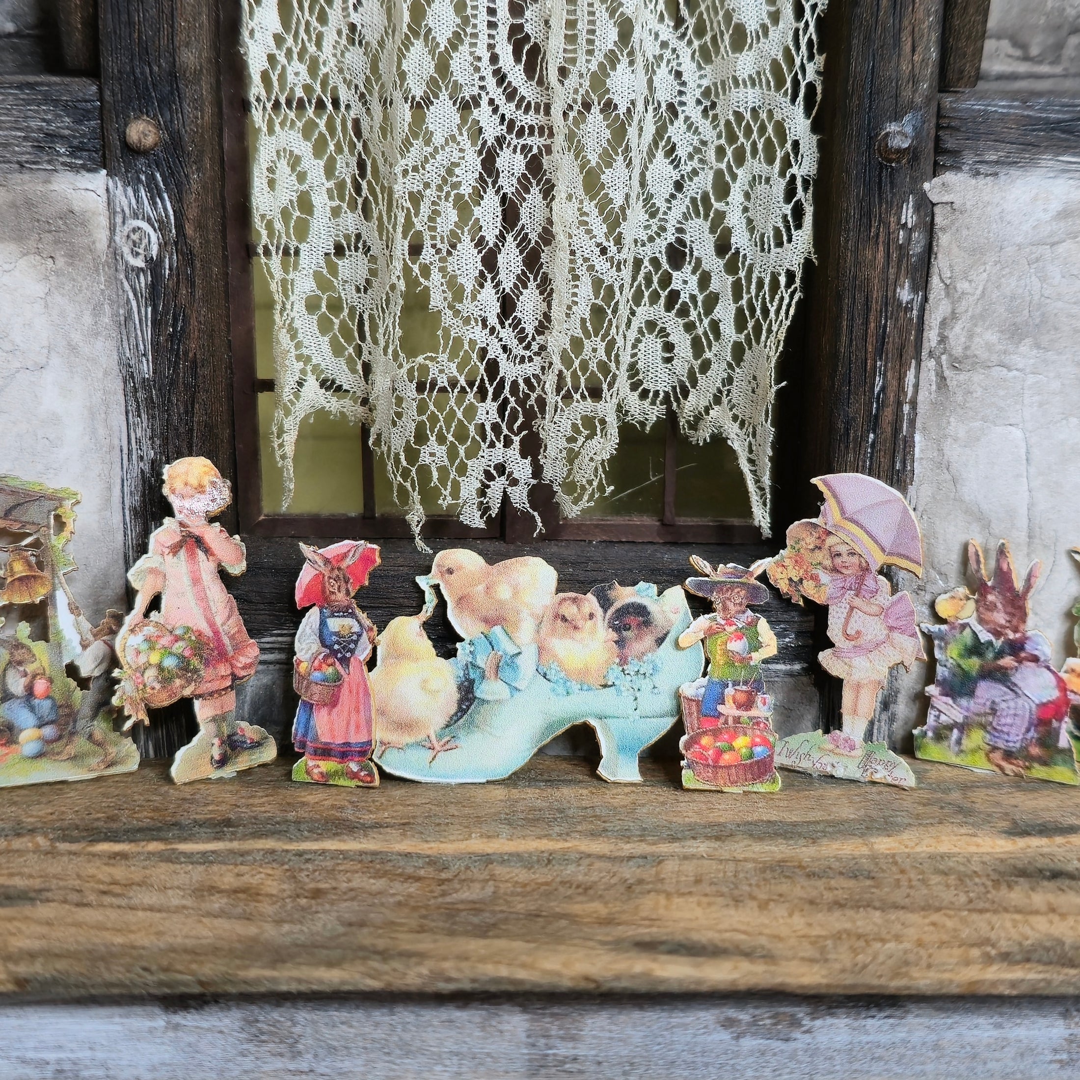Set of Ten Miniature Vintage and Antique Style Easter Card Cutouts