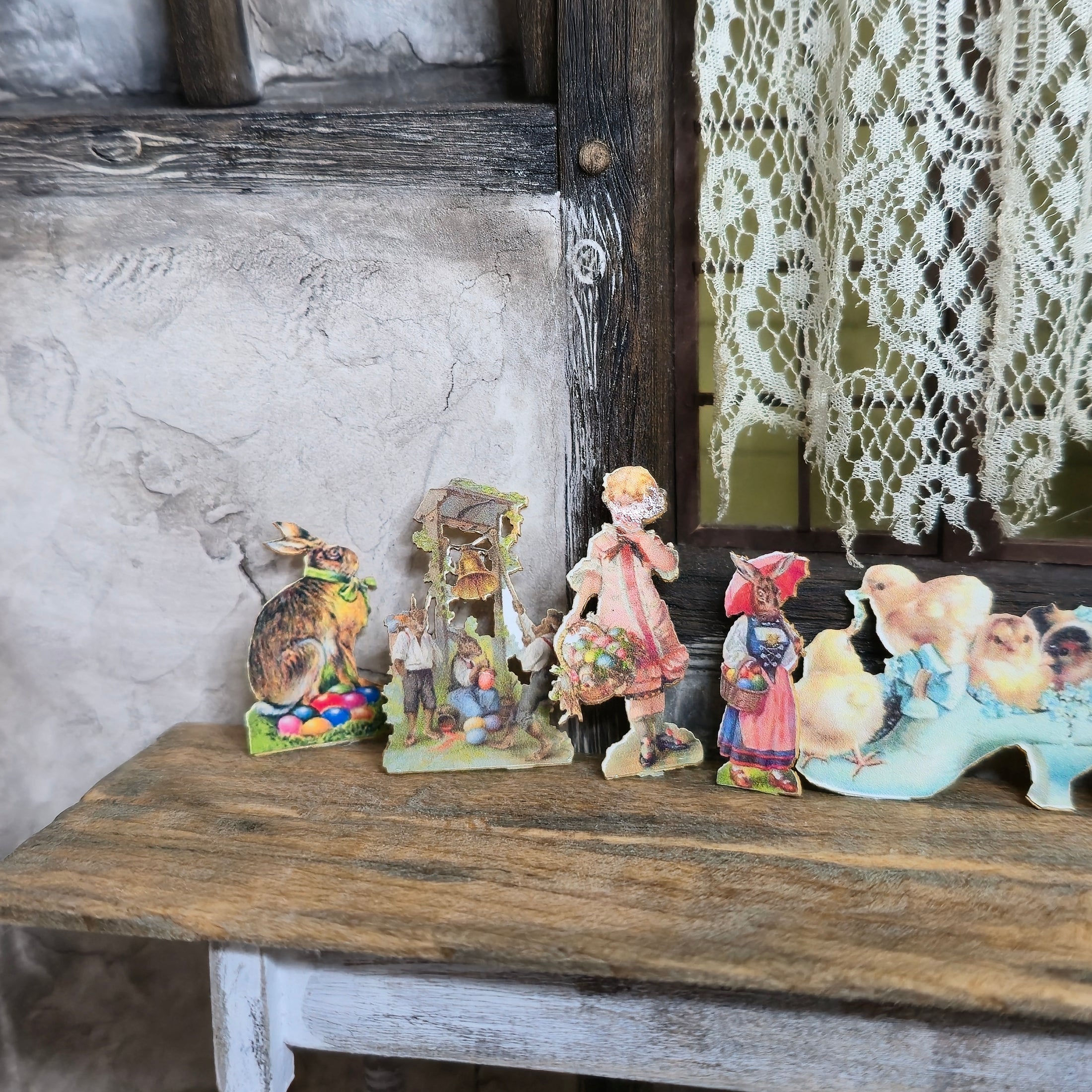 Set of Ten Miniature Vintage and Antique Style Easter Card Cutouts