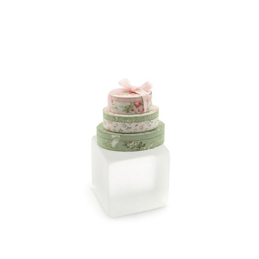 Stacked Floral Decorative Oval Boxes with Pink Silk Ribbon Vintage Artisan