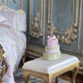 Load image into Gallery viewer, Stacked Floral Decorative Oval Boxes with Pink Silk Ribbon Vintage Artisan
