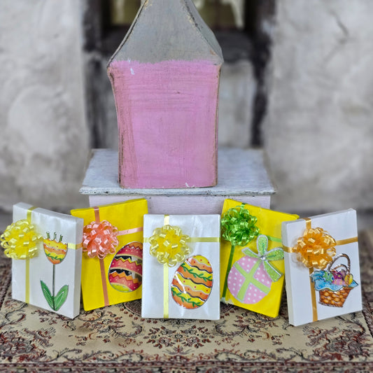 Set of Five Miniature Spring & Easter Wrapped Gifts Presents