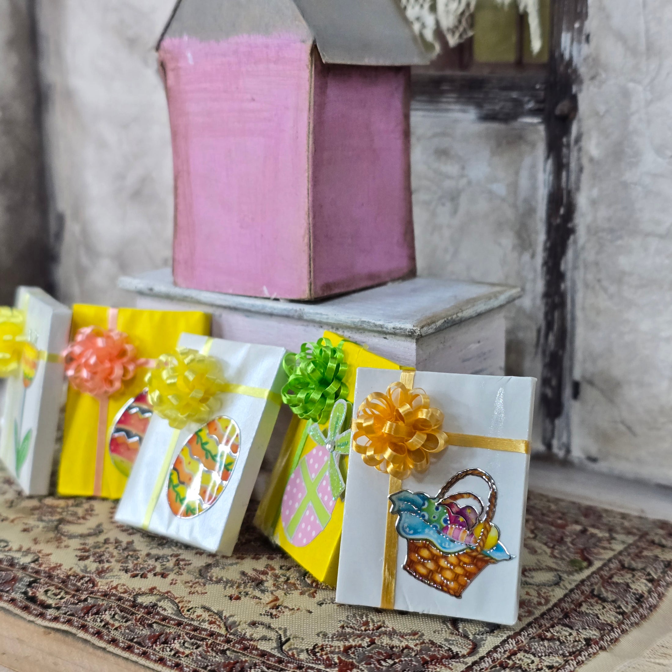 Set of Five Miniature Spring & Easter Wrapped Gifts Presents
