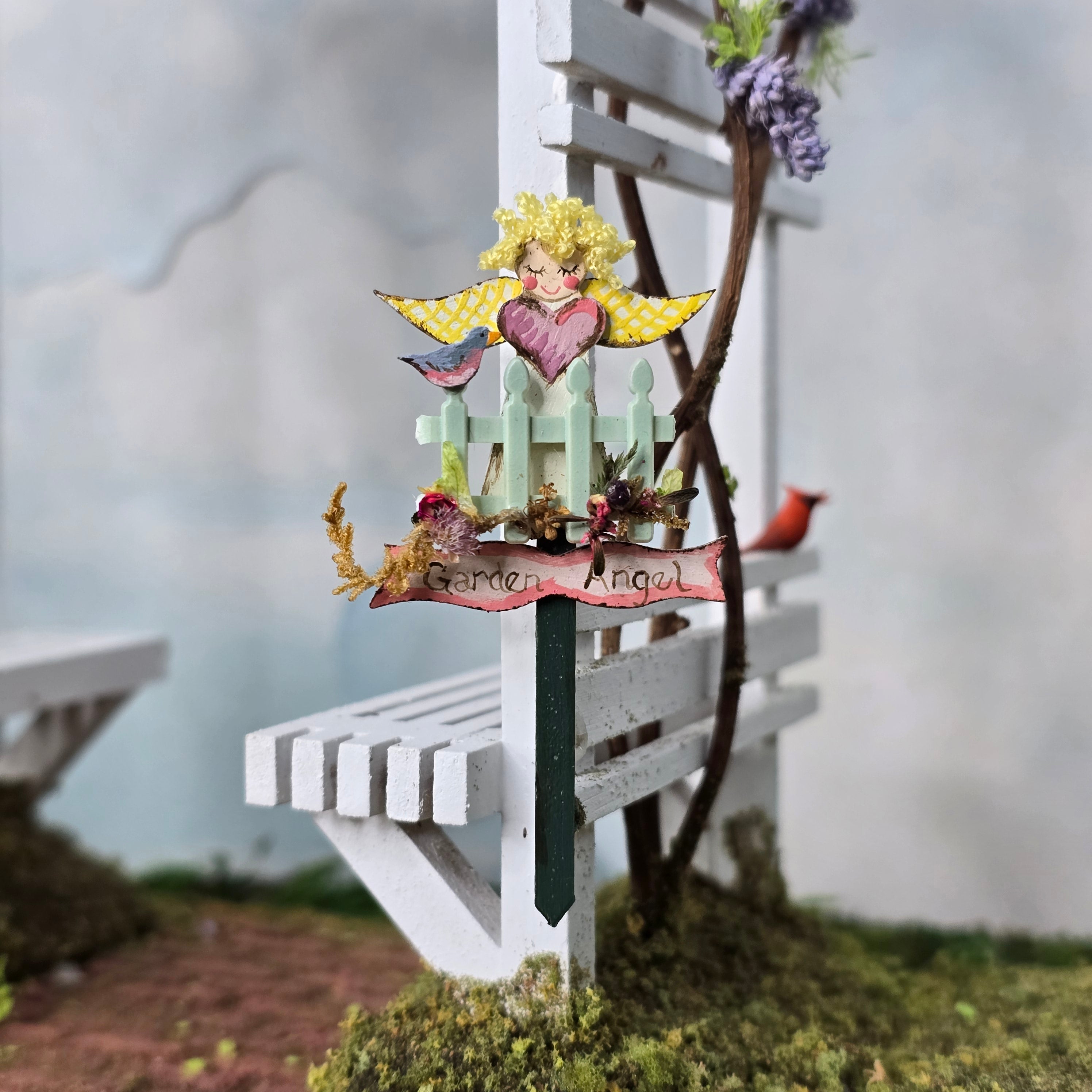 Karen Markland Garden Angel Folk Art Sign, 1996 Hand Painted