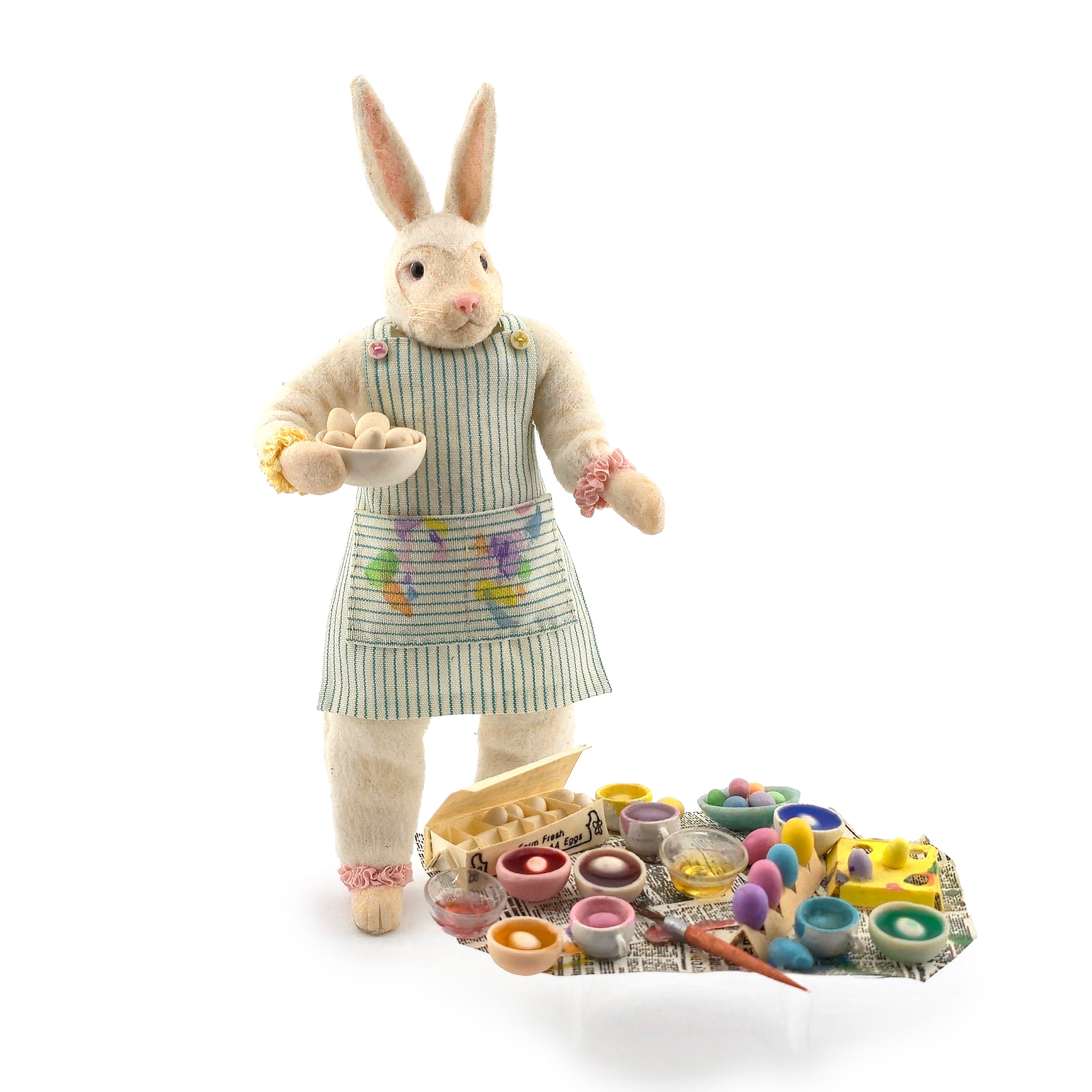 OOAK Easter Bunny Anthropomorphic Dollhouse Doll with Egg Dyeing Diorama Scene