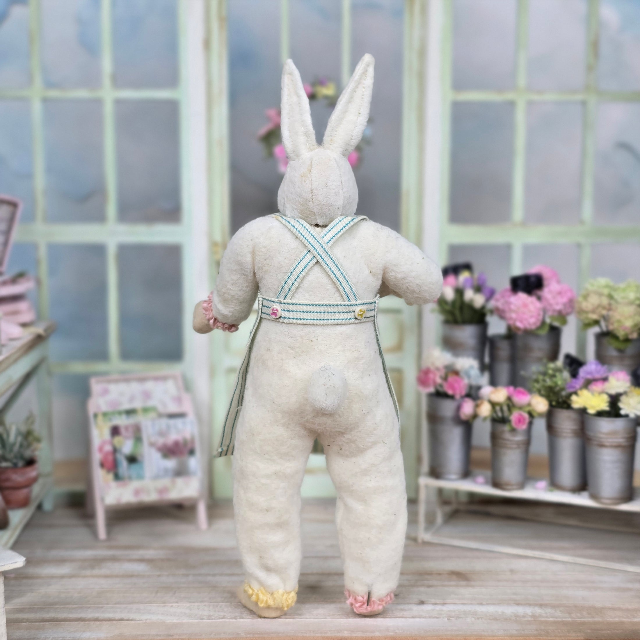 OOAK Easter Bunny Anthropomorphic Dollhouse Doll with Egg Dyeing Diorama Scene