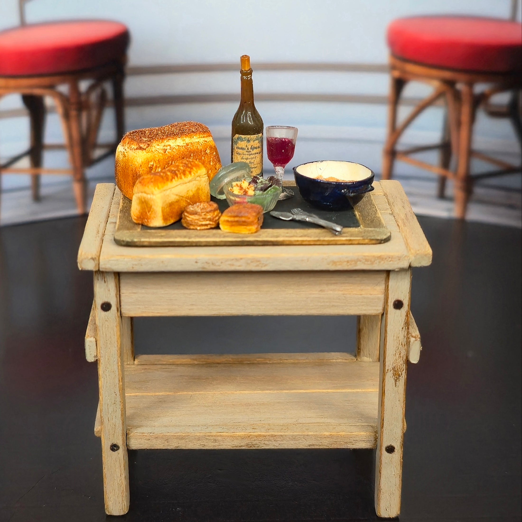Tomo Tanaka Nunu’s House Rustic Bread and Wine Board Diorama Miniature