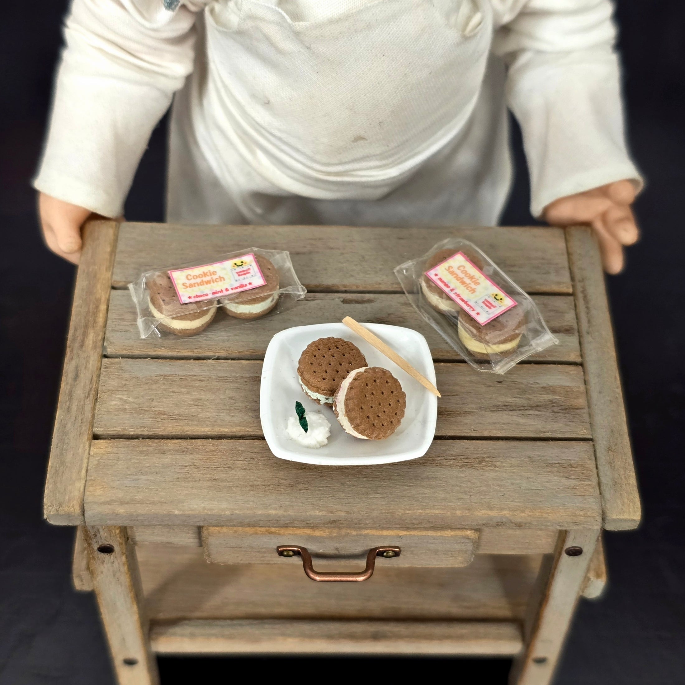 Tomo Tanaka Nunu’s House Ice Cream Cookie Sandwiches on Plate Artisan Miniature
