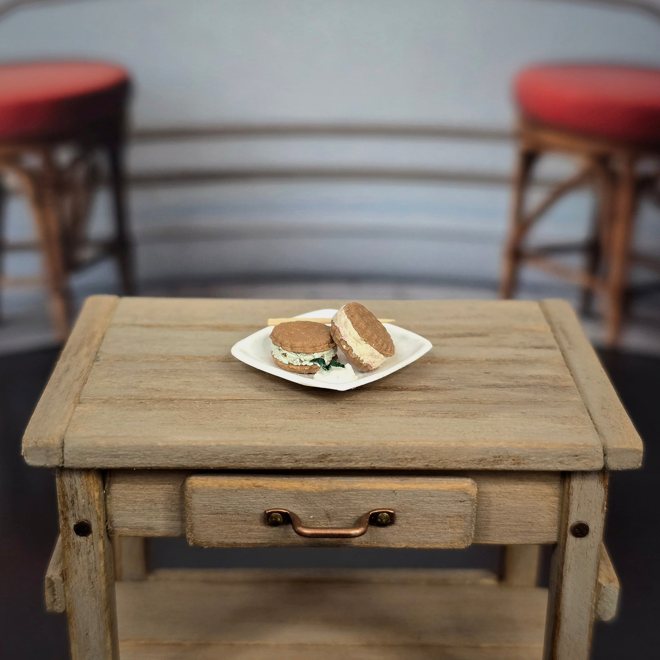 Tomo Tanaka Nunu’s House Ice Cream Cookie Sandwiches on Plate Artisan Miniature