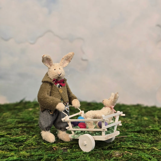 Veronique Lux Easter Bunny Father & Baby Easter Egg Cart Artisan France