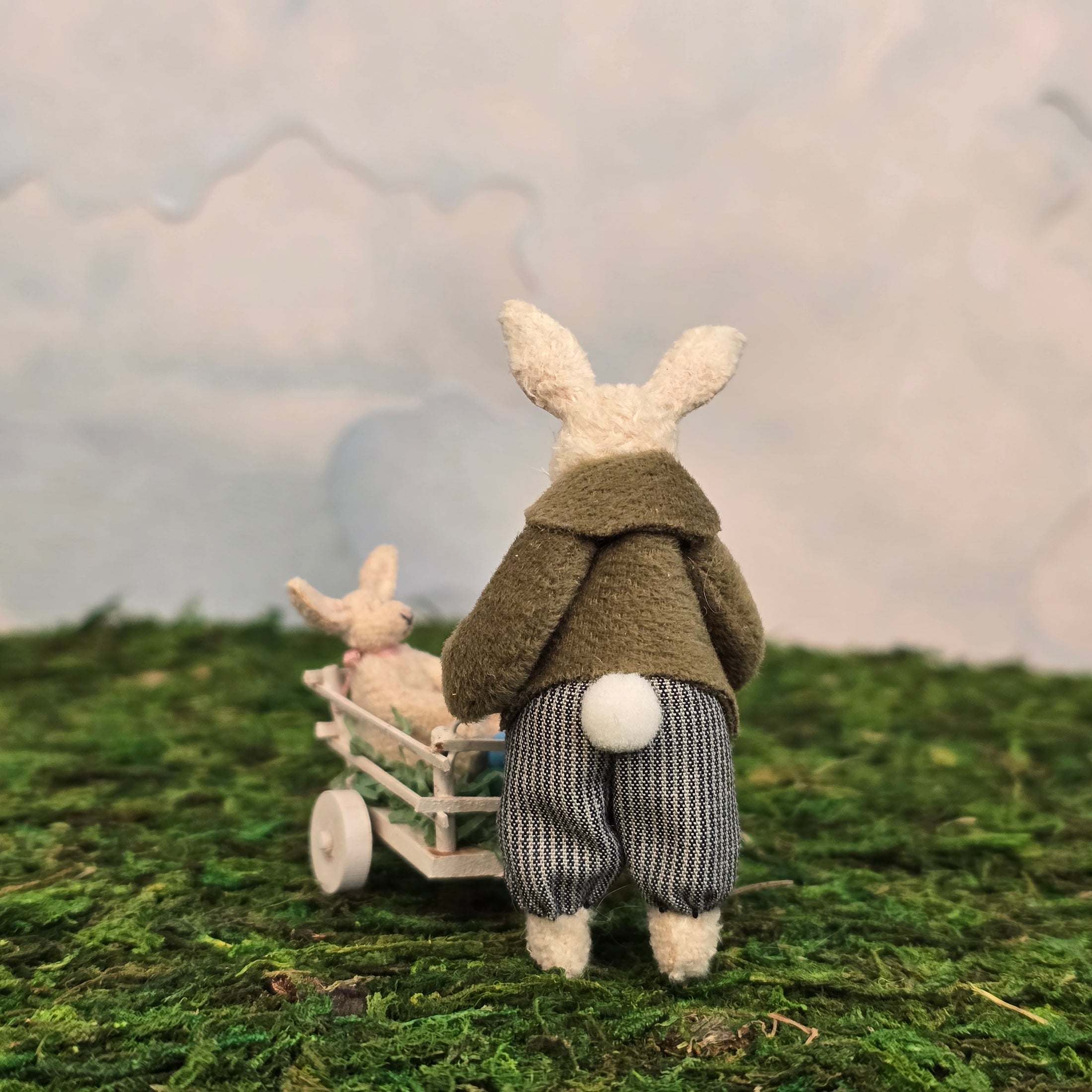 Veronique Lux Easter Bunny Father & Baby Easter Egg Cart Artisan France