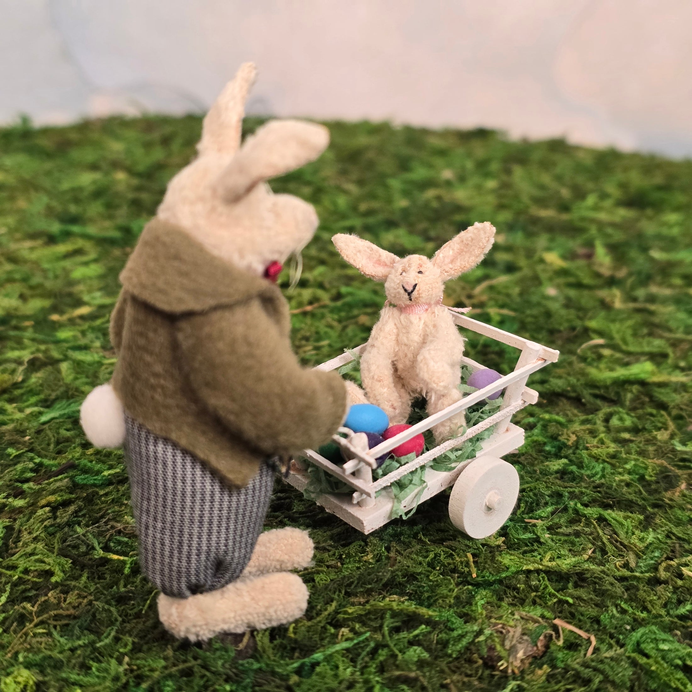Veronique Lux Easter Bunny Father & Baby Easter Egg Cart Artisan France