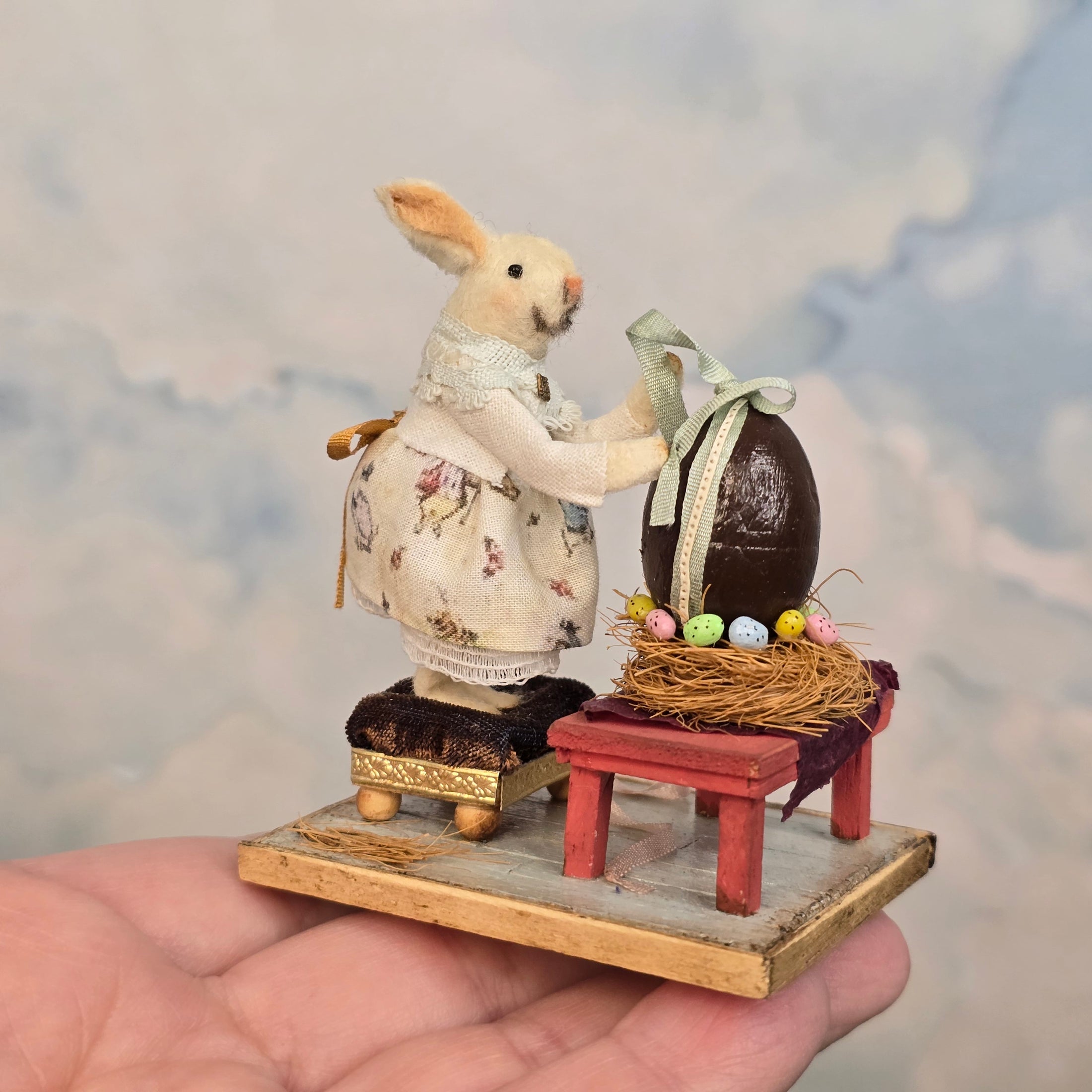 Veronique Lux Bunny Girl Decorating Easter Egg Spring Vignette France