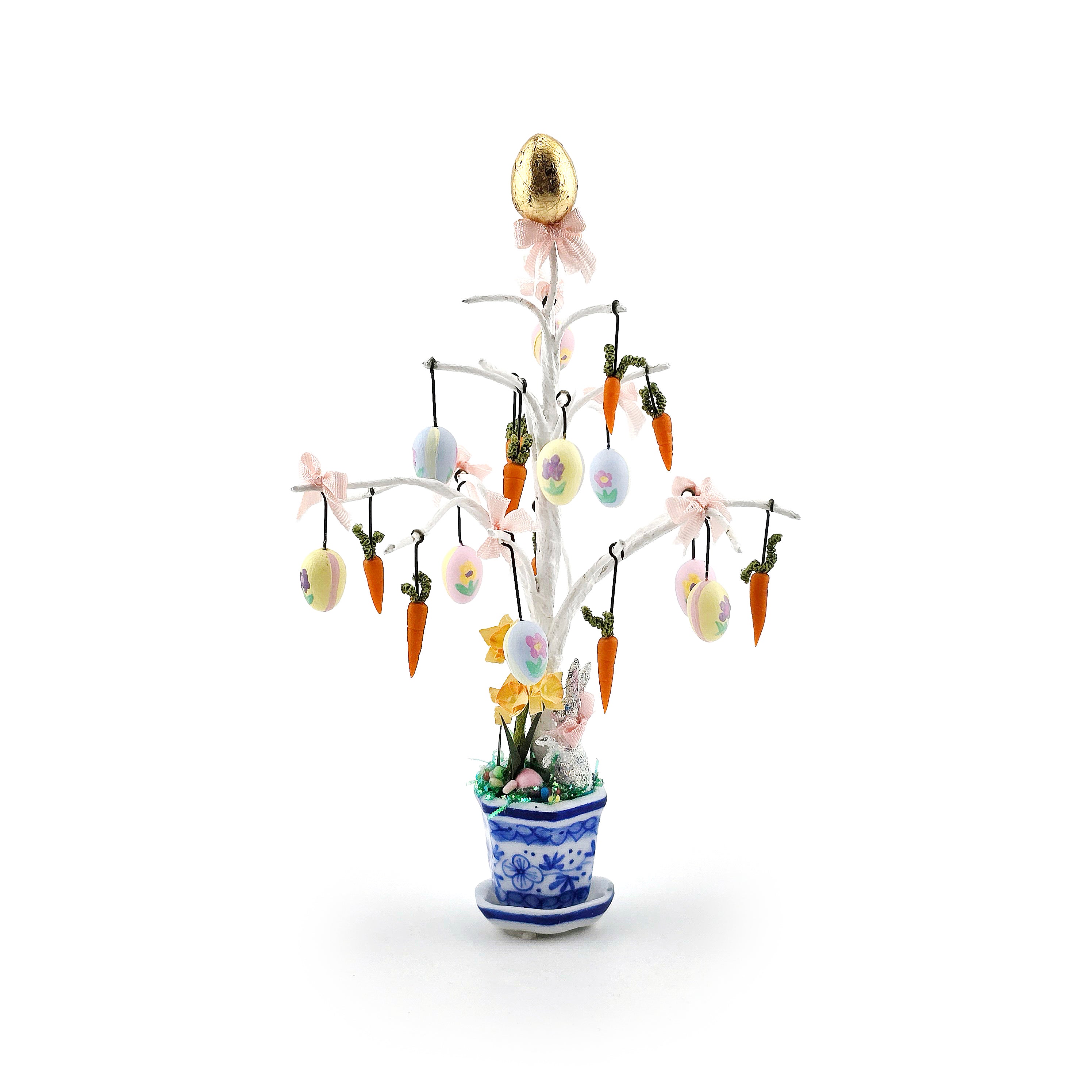Whimsical Decorated Easter Tree in Porcelain Urn Planter Dollhouse Miniature