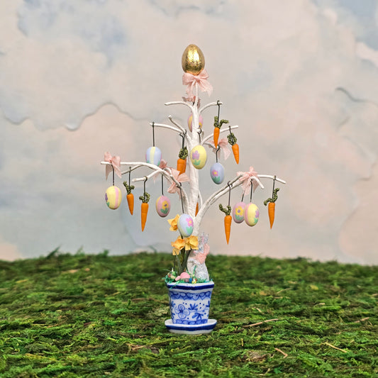 Whimsical Decorated Easter Tree in Porcelain Urn Planter Dollhouse Miniature