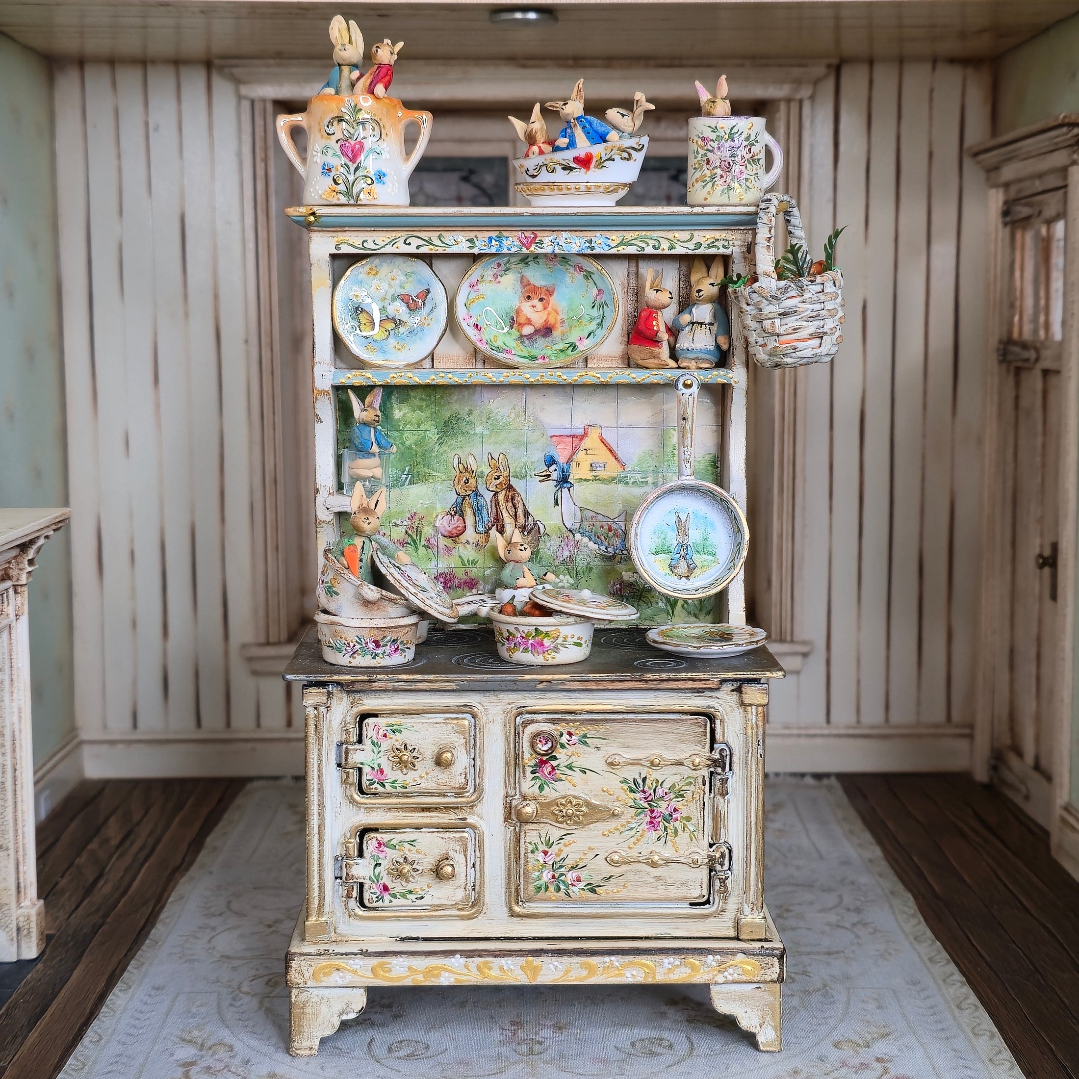 RESERVED FOR D ENGUITA Aida Pravia Peter Rabbit Fully Dressed Country Stove Hutch Diorama Spain