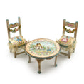 Load image into Gallery viewer, RESERVED FOR RB Aida Pravia Hand Painted Peter Rabbit Table & Chairs Set Porcelain Roses Spain
