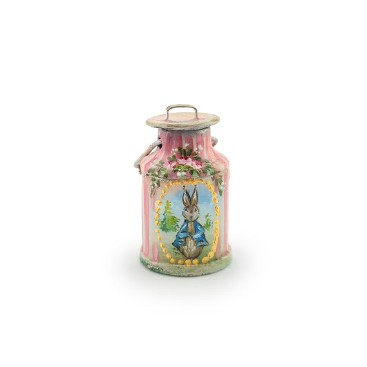 Aida Pravia Hand Painted Peter Rabbit Metal Lidded Milk Churn Canister with Lid