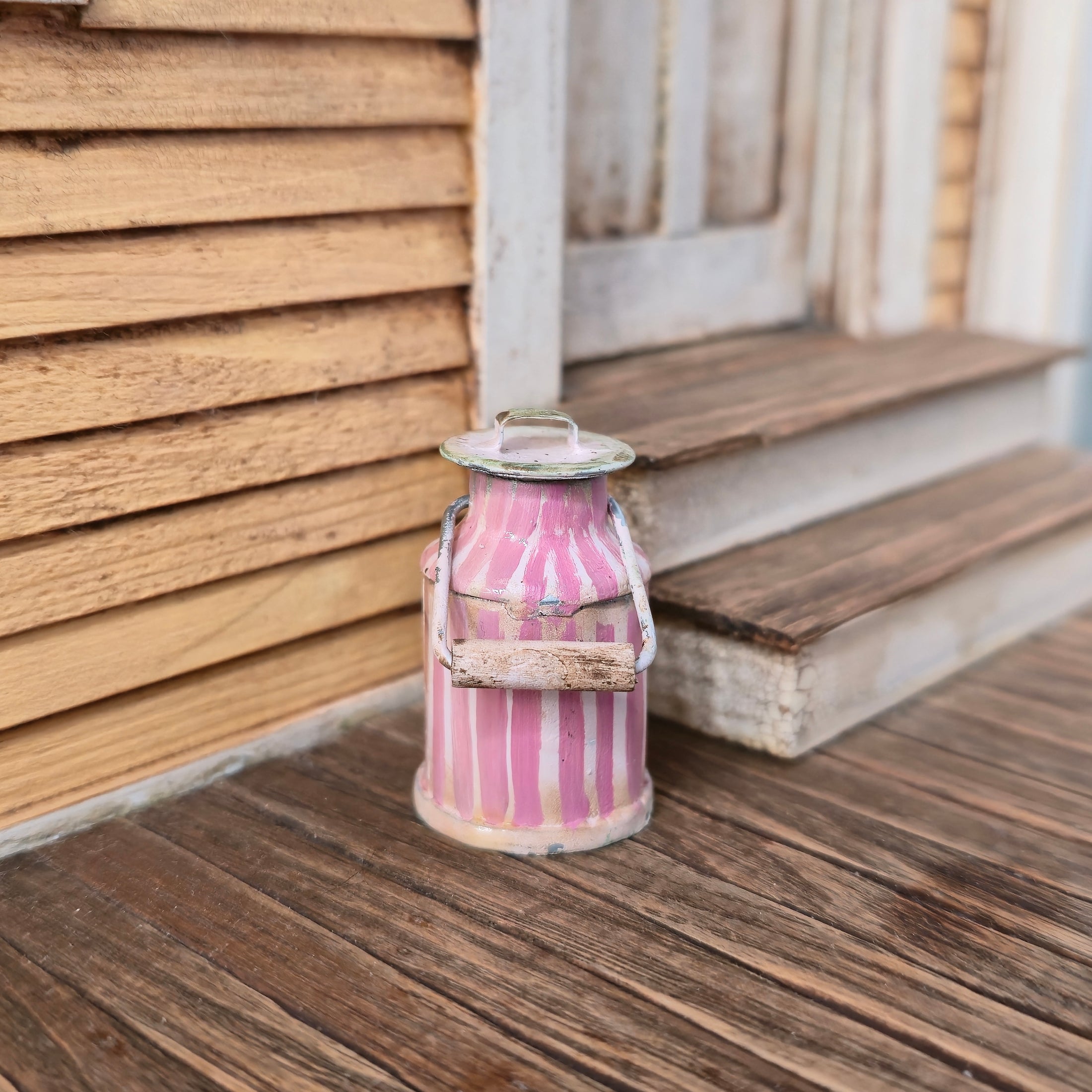 Aida Pravia Hand Painted Peter Rabbit Metal Lidded Milk Churn Canister with Lid