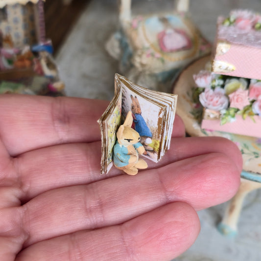 Storybook Shelf Sitter With Peter Rabbit Figure Dollhouse Miniature Nursery Decor