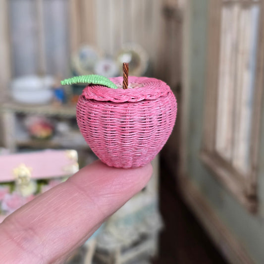 Hand Woven Children's Wicker Apple Basket Storage Piece Dollhouse Miniature OOAK