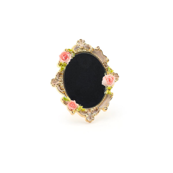 Flourished Gilt Wall Mirror for Dollhouse Adorned with Pink Porcelain Roses