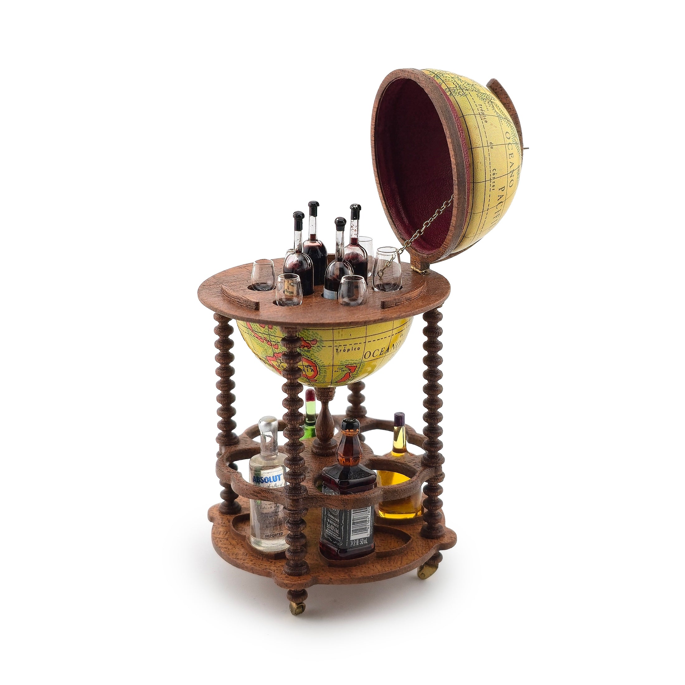 Taller Targioni Globe Bar Cart with Blown Glass Wine Bottles & Glasses