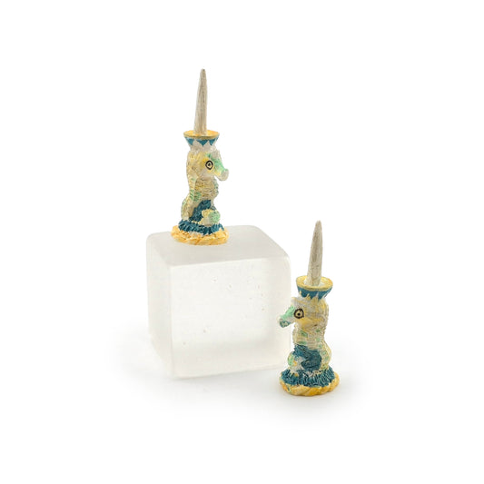 Seahorse Candlestick Pair with Faux Candles Beach House Decor