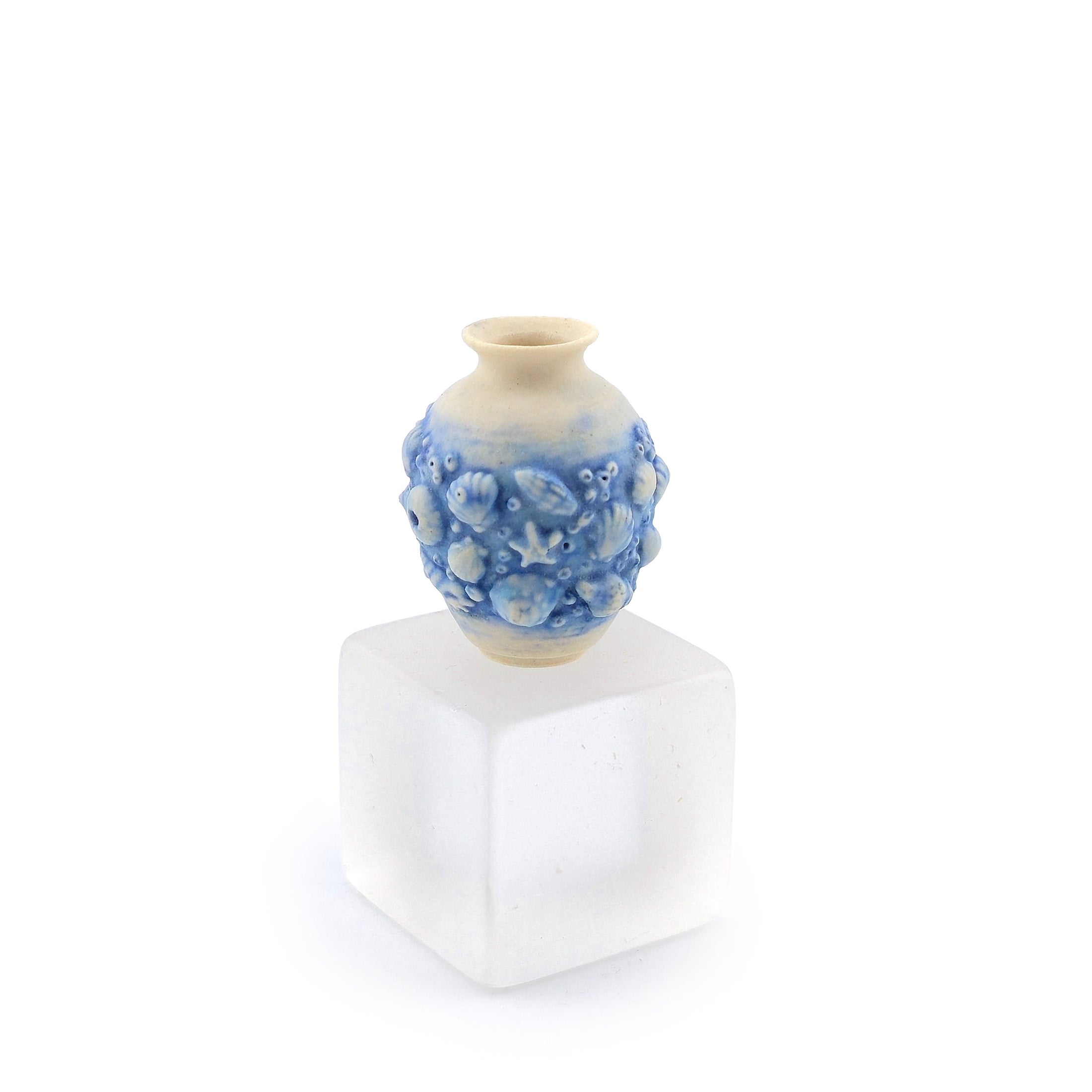Blue & Cream Sea Life Relief Vase by IGMA Susan Van Tubbergen