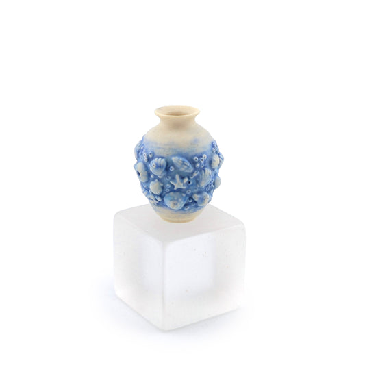 Blue & Cream Sea Life Relief Vase by IGMA Susan Van Tubbergen