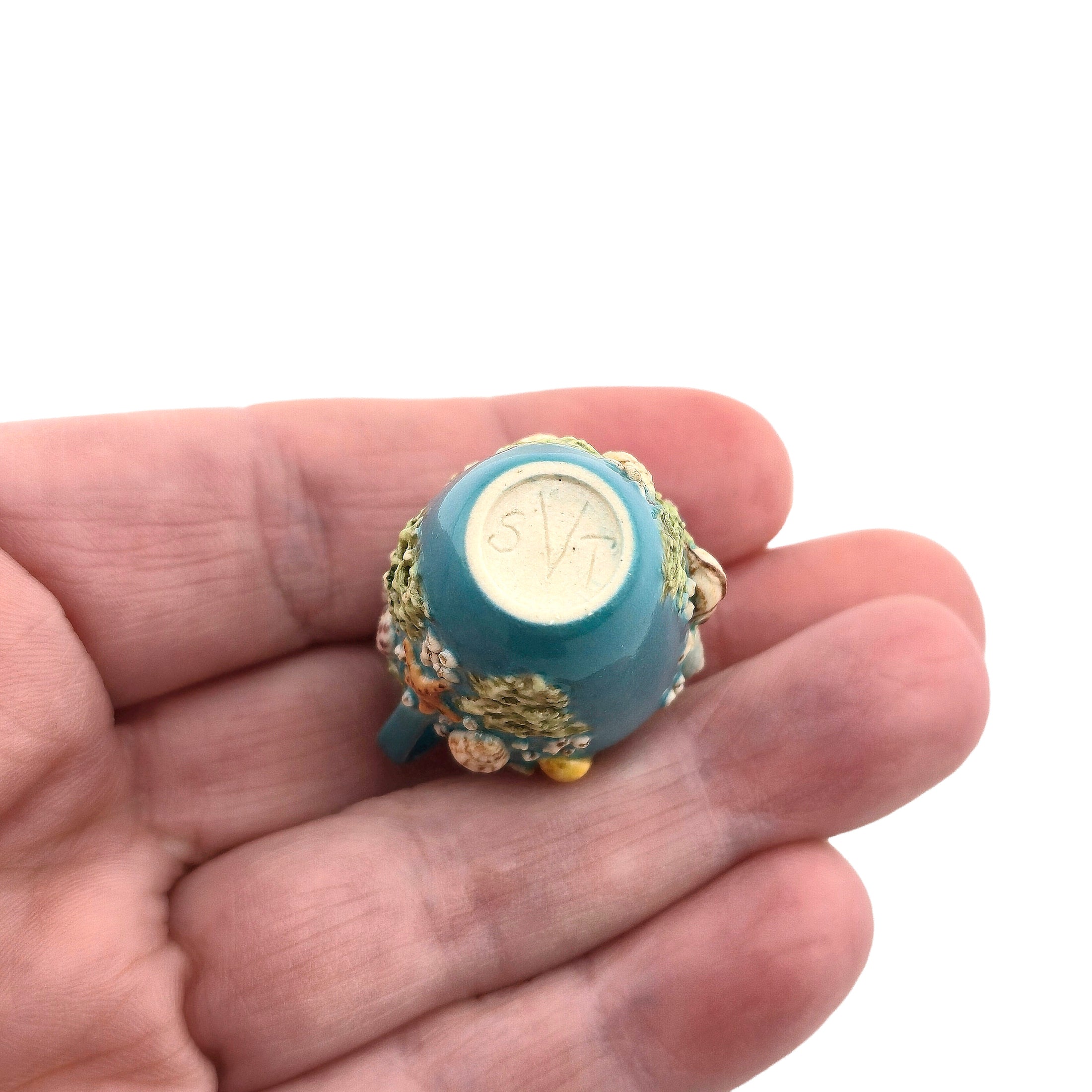 Ocean Blue Twin-Handle Amphora Shell Vase Sculptural Coastal Miniature Dollhouse