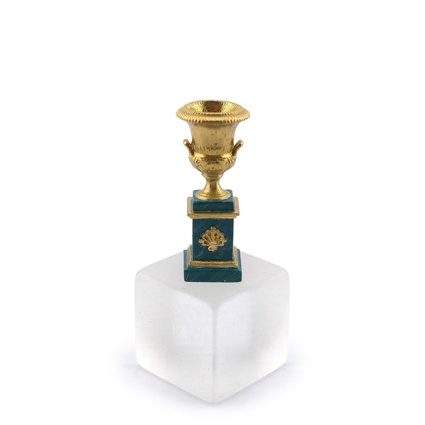 David Iriarte Classical Brass Campana Urn on Enameled Green Marble Pedestal