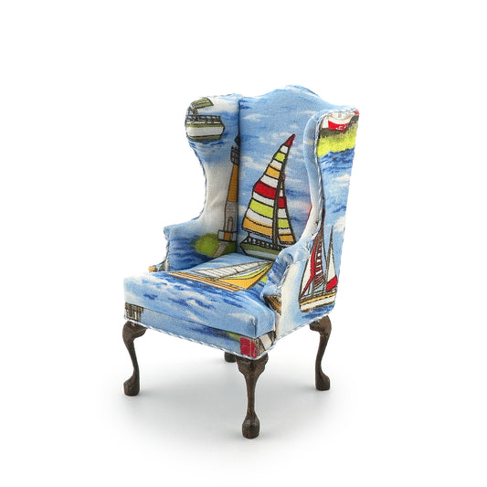 Alice Fine Colorful Nautical Sailboat Upholstered Wingback Armchair