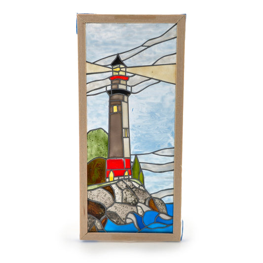 Lighthouse Real Stained Glass Window Panel Architectural Element