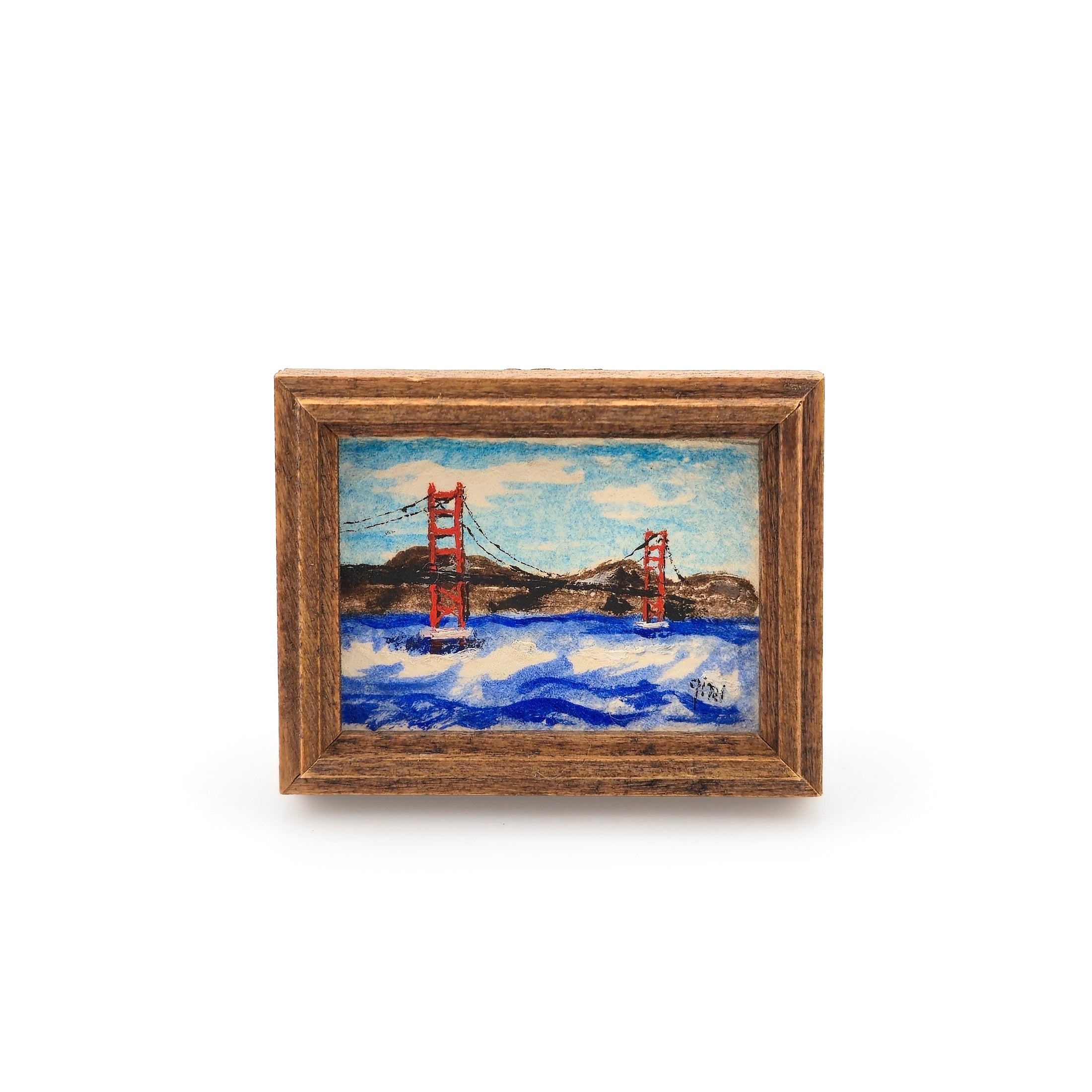 Golden Gate Bridge Framed Miniature Painting by Gini