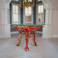 Load image into Gallery viewer, Pamela Goldman Coral-Red Shell Dining Set with Glass Top OOAK

