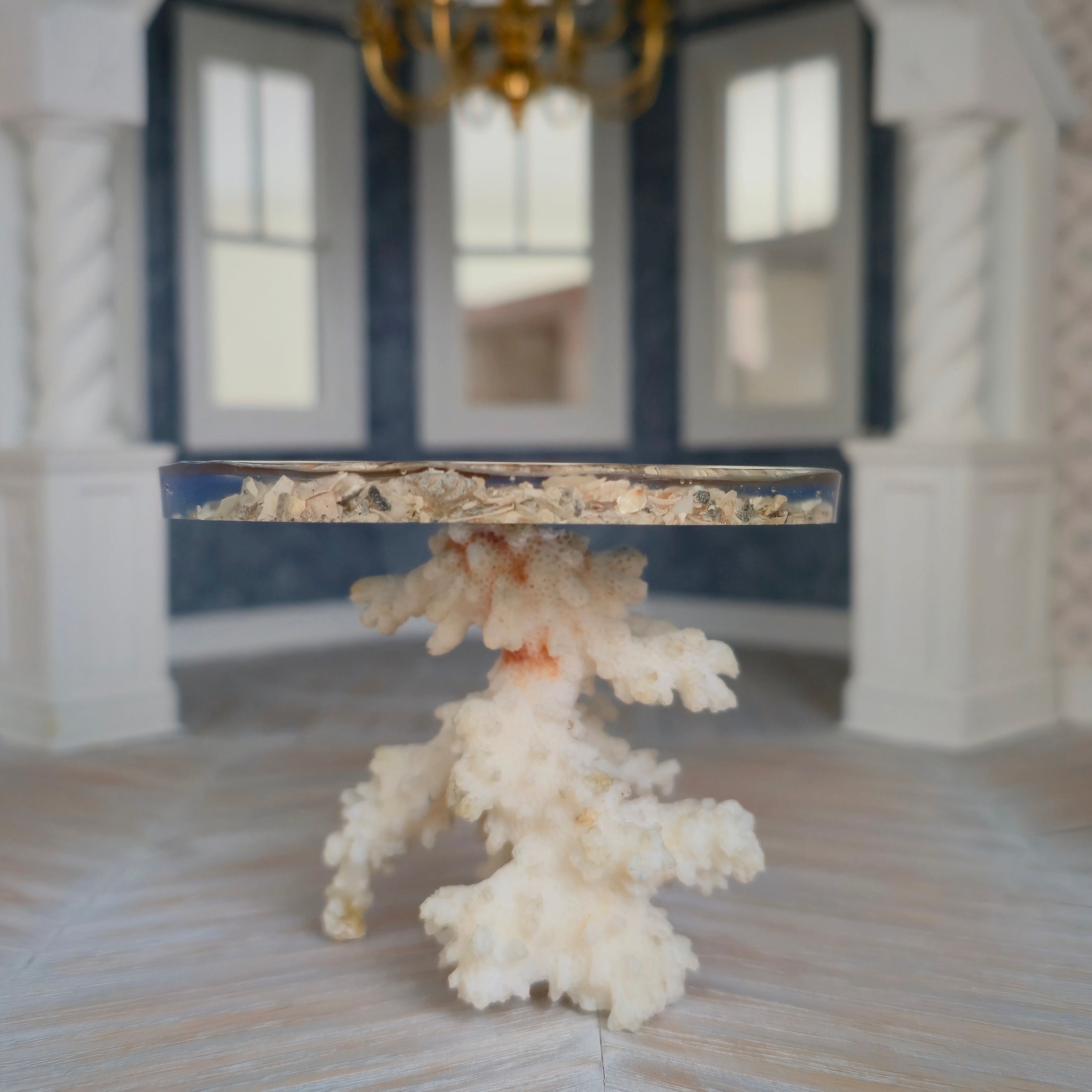 RARE Pamela Goldman Sea Shell Dining Set with Ocean-Blue Resin Tabletop