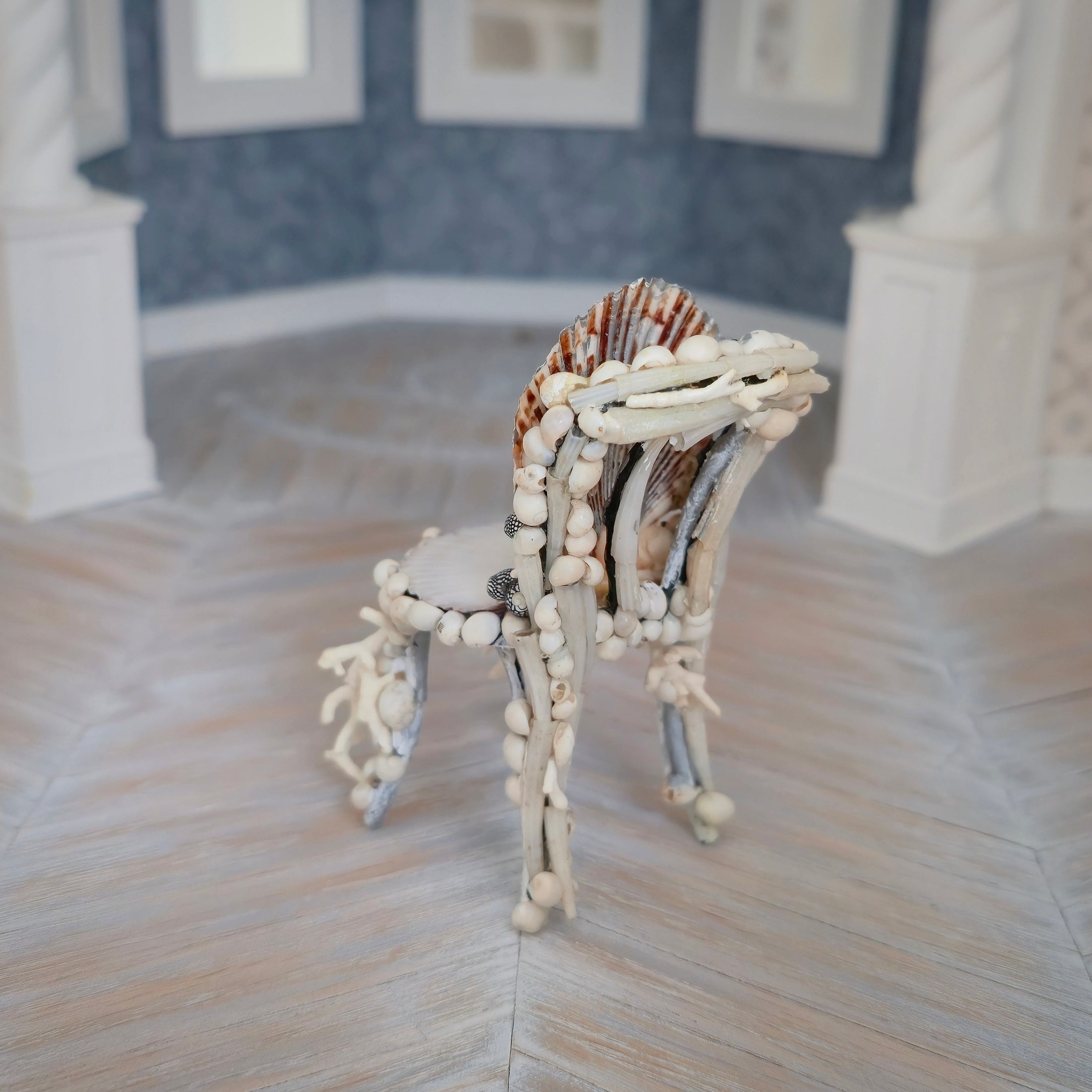 RARE Pamela Goldman Sea Shell Dining Set with Ocean-Blue Resin Tabletop