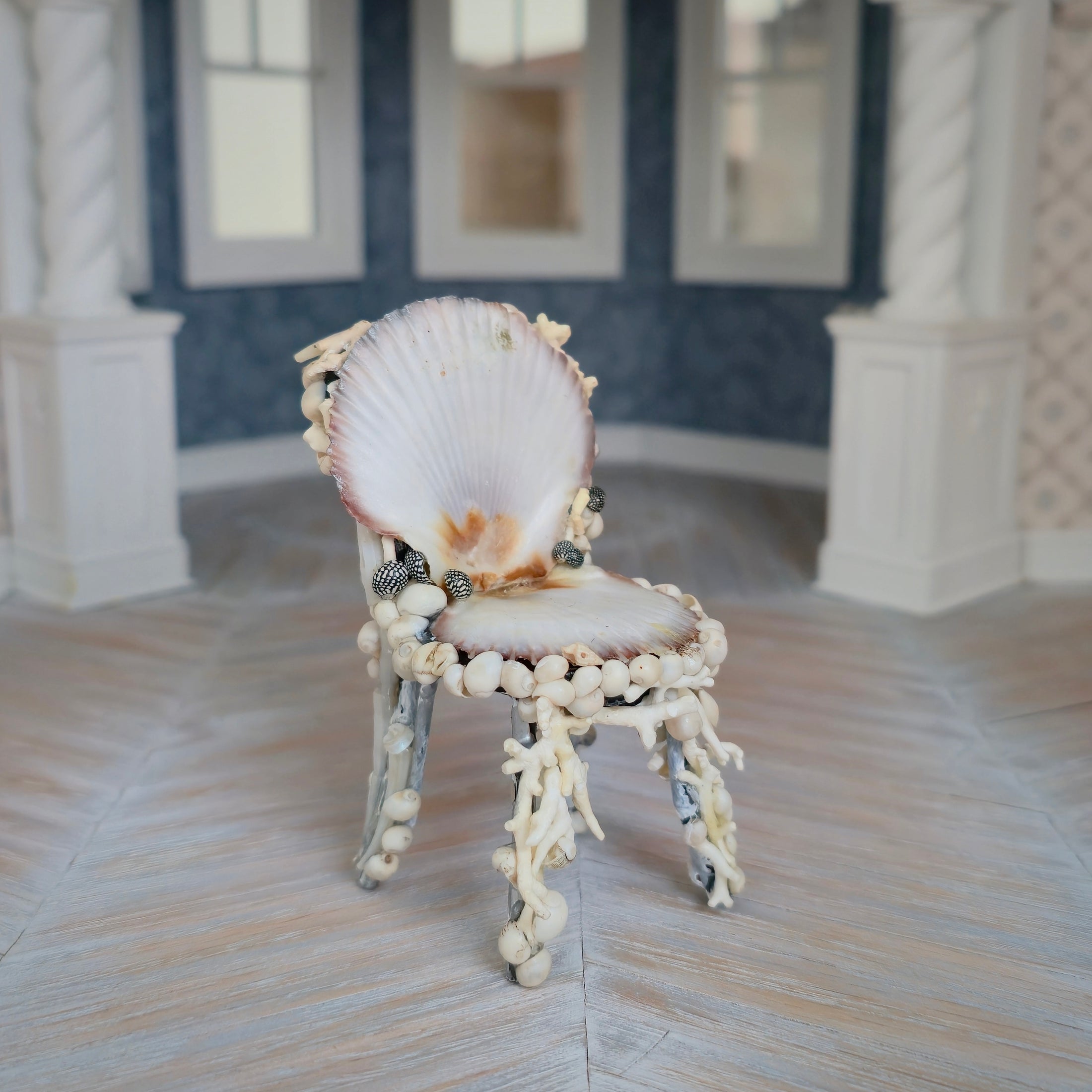 RARE Pamela Goldman Sea Shell Dining Set with Ocean-Blue Resin Tabletop