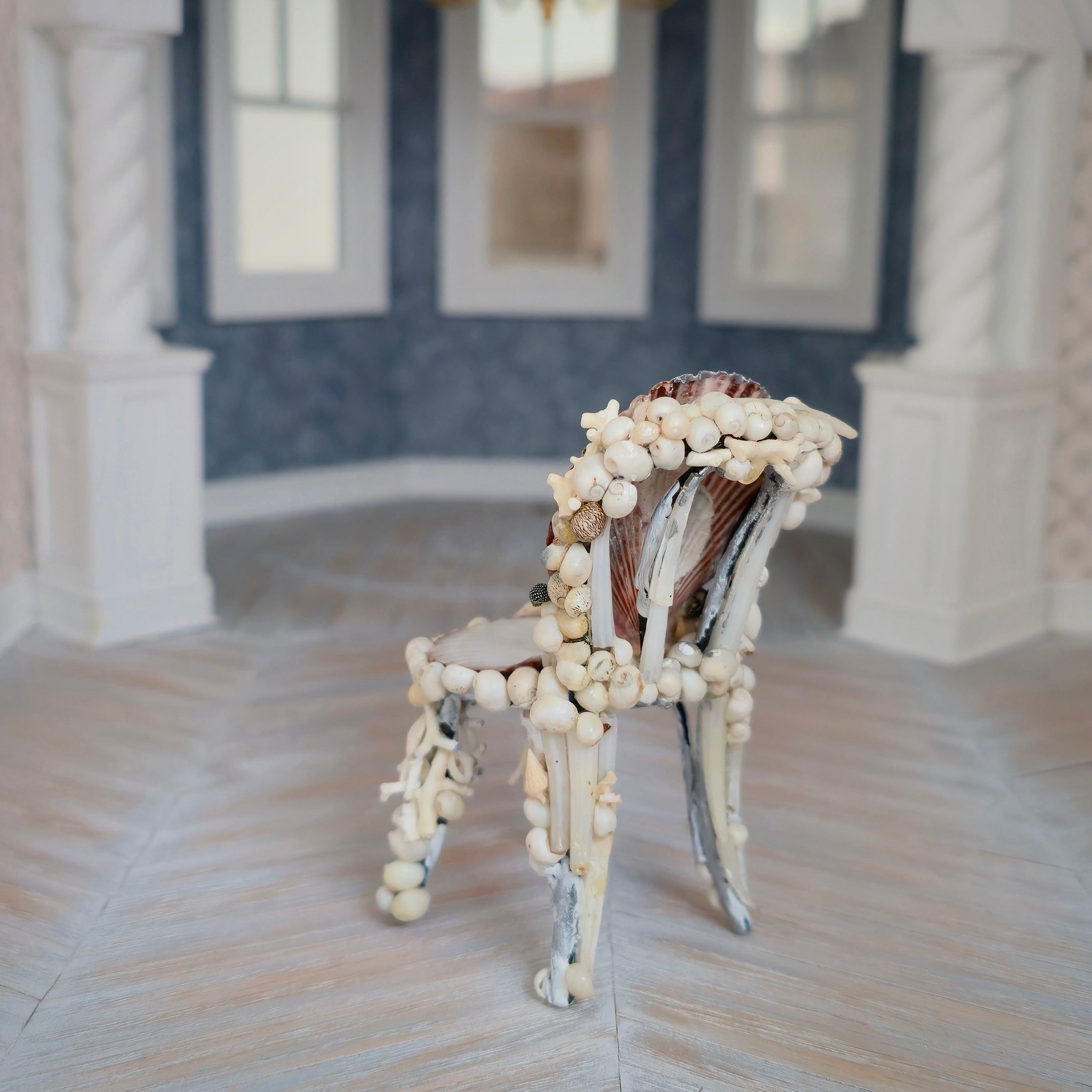 RARE Pamela Goldman Sea Shell Dining Set with Ocean-Blue Resin Tabletop