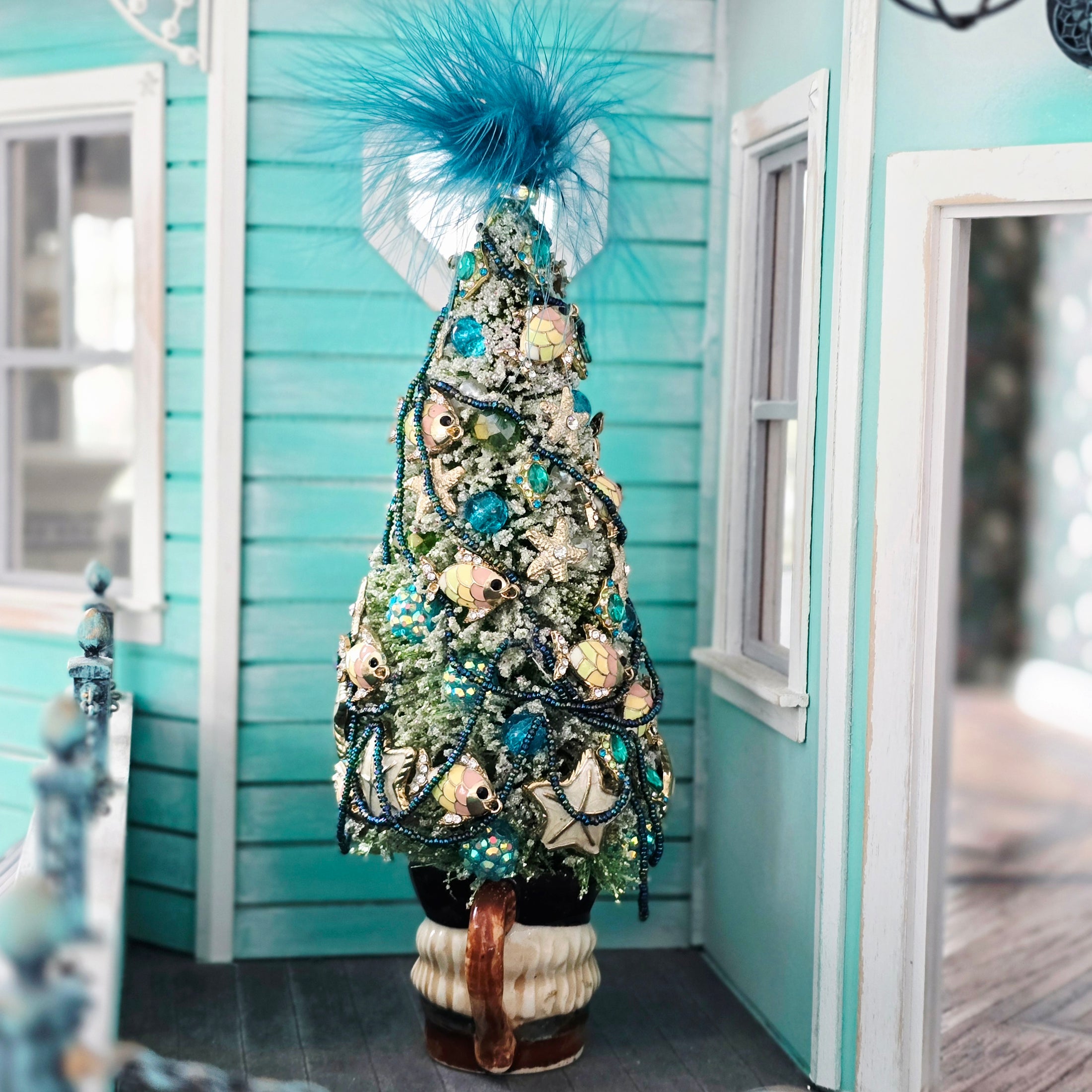 Bejeweled Coastal Christmas Tree Atop Vintage Japanese Toby Mug