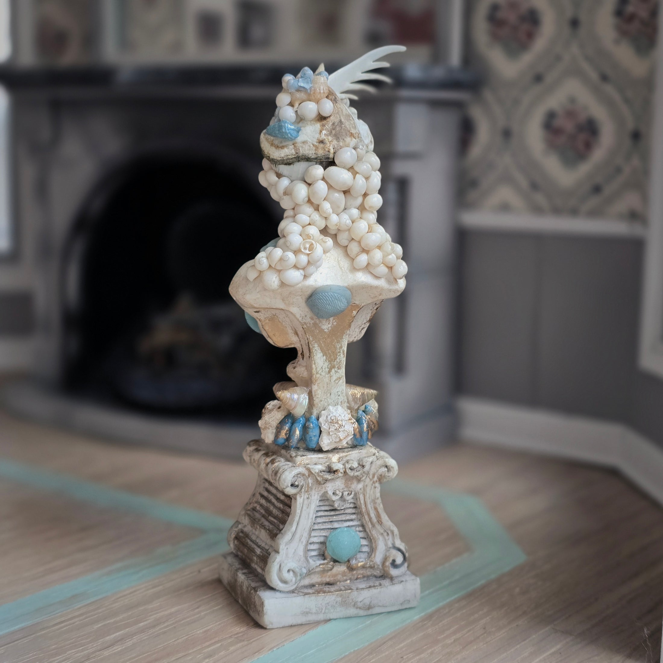 Pamela Goldman Shell-Encrusted Classical Bust with Coastal Adornments