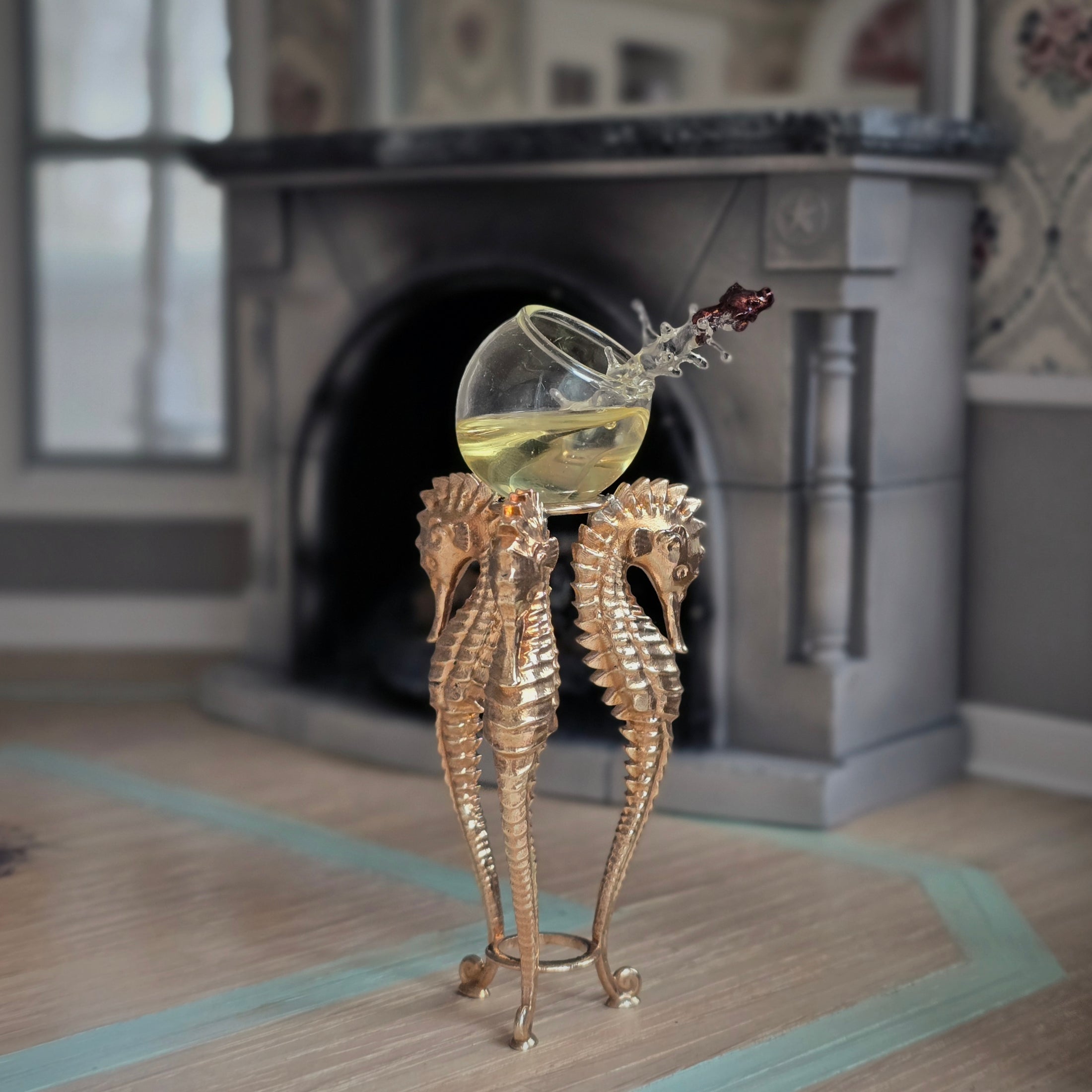 Fatima Doña "Black Moor Goldfish Jumping" Tipped Fish Bowl Sculpture
