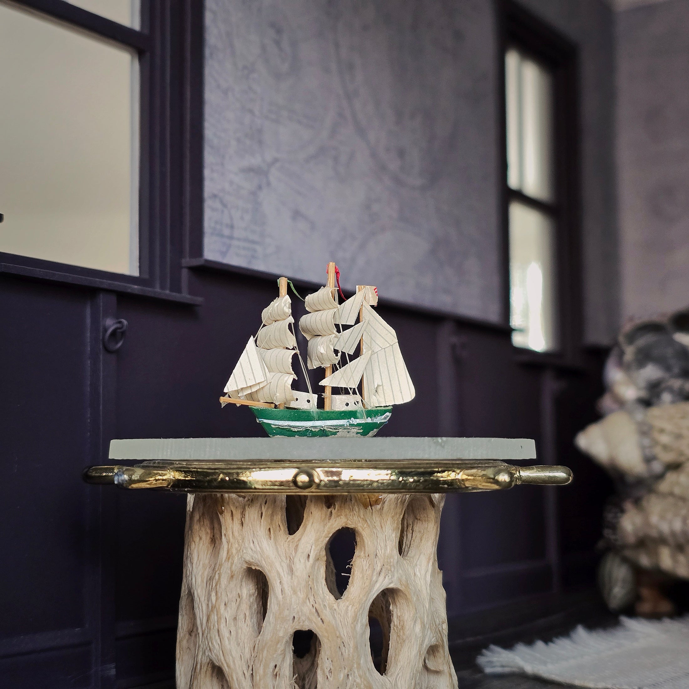 Tiny Green Miniature Rickmer Rickmers Barque Model Ship