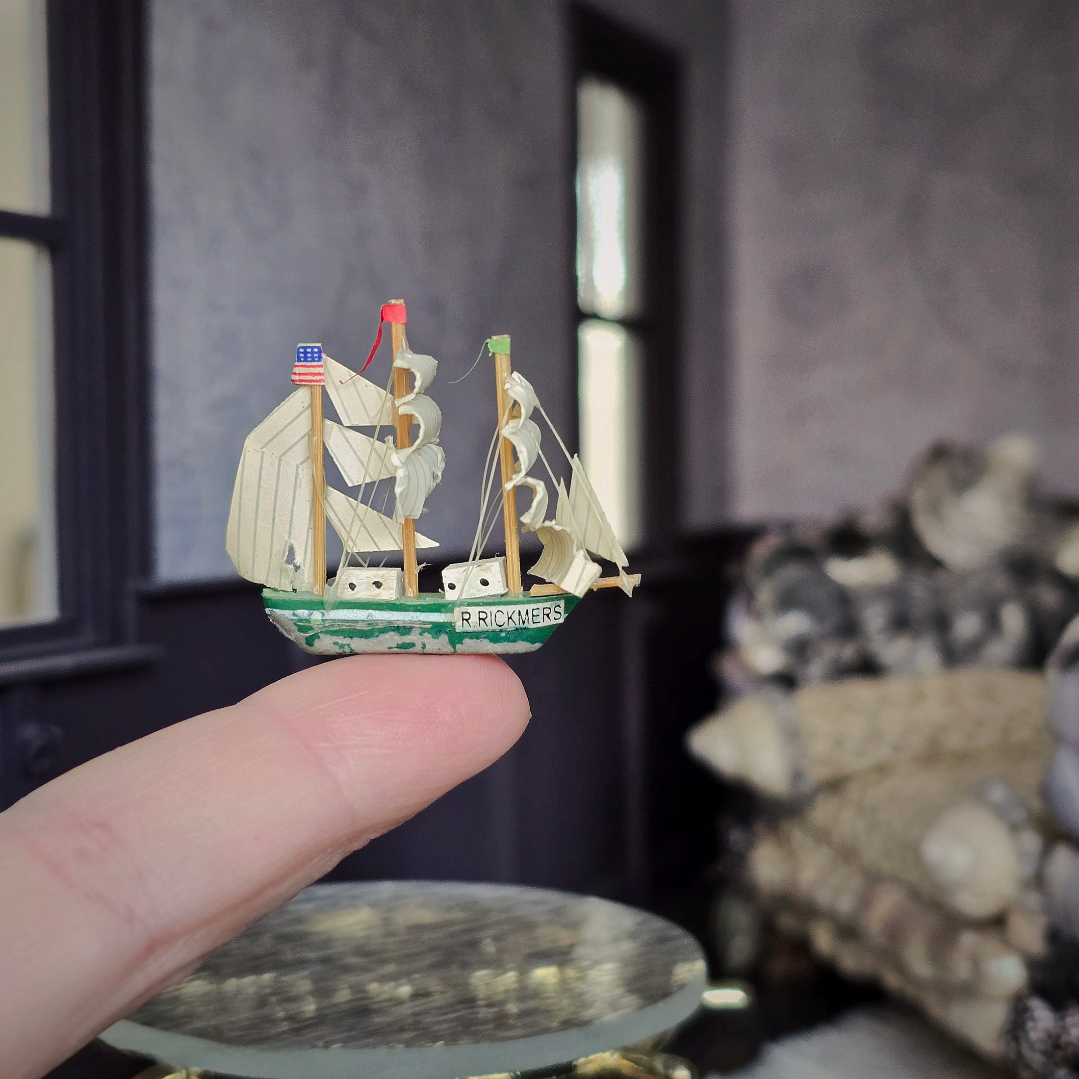 Tiny Green Miniature Rickmer Rickmers Barque Model Ship