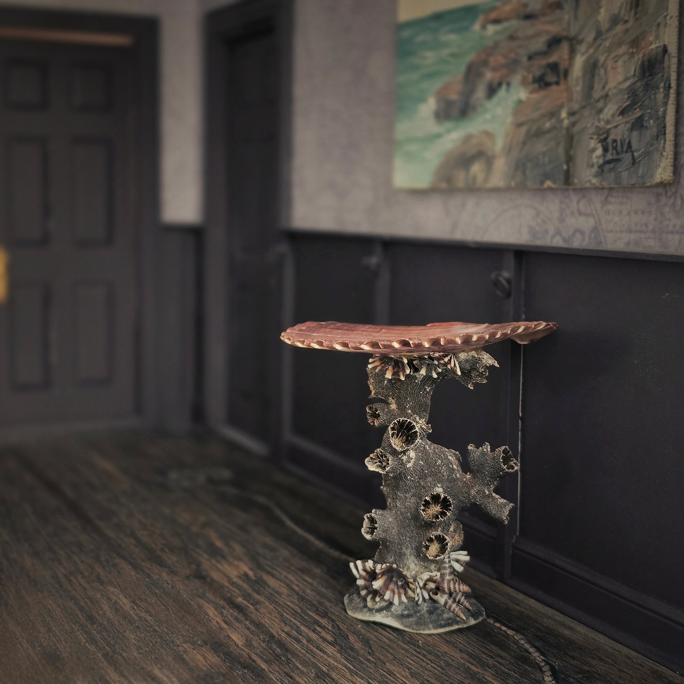 Whimsical Coral & Shell Shellwork Pedestal Table by Pamela Goldman